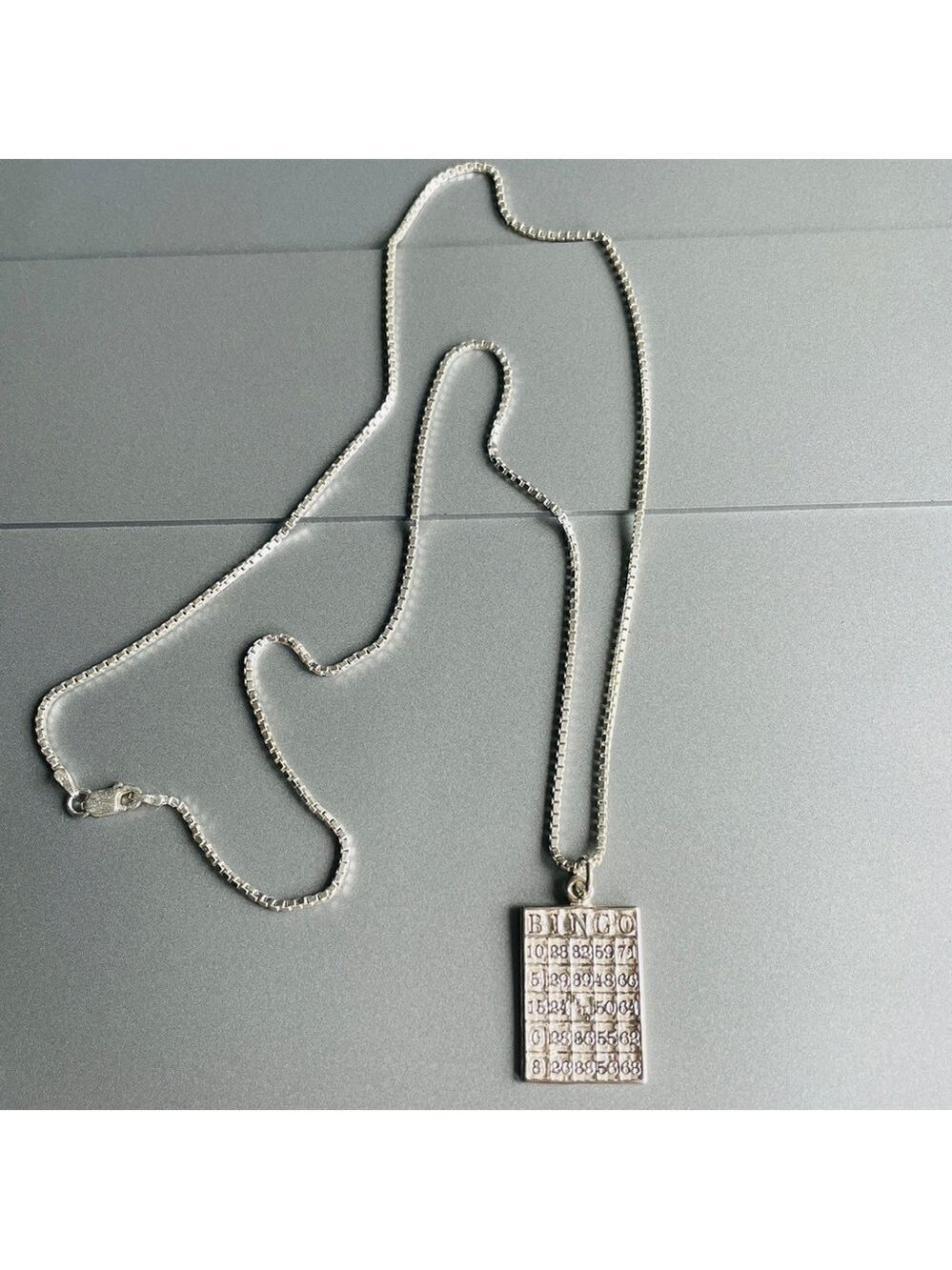 Bingo Card Pendant Sterling Silver Milor Box Chain Necklace Game Night N… - Picture 4 of 8